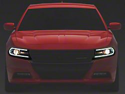 OE Style LED DRL Projector Headlights with Clear Corners; Black Housing; Clear Lens (15-23 Charger w/ Factory Halogen Headlights & LED DRL)