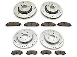 C&L Super Sport Cross-Drilled and Slotted Brake Rotor and Pad Kit; Front and Rear (15-23 Mustang EcoBoost w/o Performance Pack, V6)