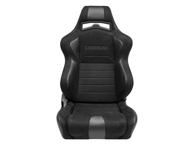 Corbeau LG1 Racing Seats with Double Locking Seat Brackets; Black Suede (10-14 Mustang)