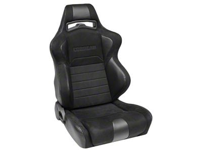 Corbeau LG1 Wide Racing Seats with Double Locking Seat Brackets; Black Suede (10-14 Mustang)