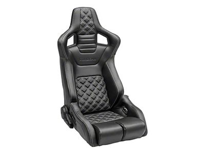 Corbeau Sportline RRB Reclining Seats with Double Locking Seat Brackets; Black Vinyl/Carbon Vinyl/White Diamond Stitch (10-14 Mustang)