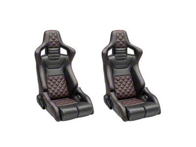 Corbeau Sportline RRB Reclining Seats with Double Locking Seat Brackets; Black Vinyl/Carbon Vinyl/Red Diamond Stitch (10-14 Mustang)