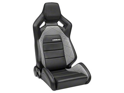 Corbeau Sportline RRX Reclining Seats with Double Locking Seat Brackets; Black Vinyl/Gray HD Vinyl (10-14 Mustang)