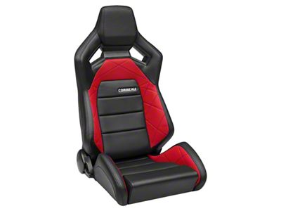 Corbeau Sportline RRX Reclining Seats with Double Locking Seat Brackets; Black Vinyl/Red HD Vinyl (10-14 Mustang)