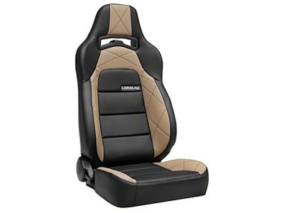 Corbeau Trailcat Reclining Seats with Double Locking Seat Brackets; Black Vinyl/Beige HD Vinyl (10-14 Mustang)