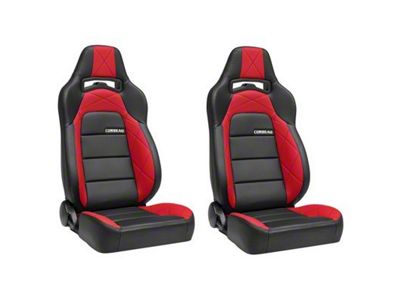 Corbeau Trailcat Reclining Seats with Double Locking Seat Brackets; Black Vinyl/Red HD Vinyl (10-14 Mustang)