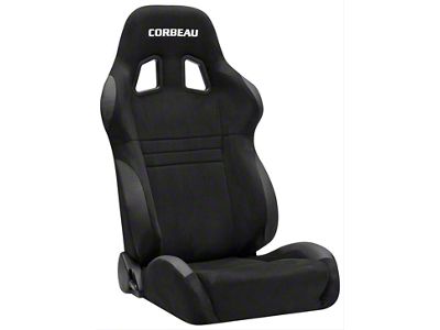 Corbeau A4 Racing Seats with Double Locking Seat Brackets; Black Suede (79-93 Mustang)