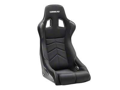 Corbeau DFX Performance Seats with Double Locking Seat Brackets; Black Vinyl/Cloth/White Piping (79-93 Mustang)