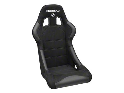 Corbeau Forza Racing Seats with Double Locking Seat Brackets; Black Suede (79-93 Mustang)