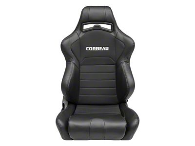 Corbeau LG1 Racing Seats with Double Locking Seat Brackets; Black Cloth (79-93 Mustang)