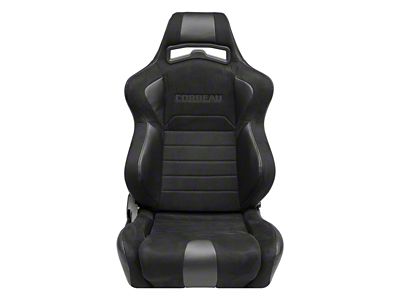 Corbeau LG1 Racing Seats with Double Locking Seat Brackets; Black Suede (79-93 Mustang)