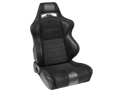 Corbeau LG1 Wide Racing Seats with Double Locking Seat Brackets; Black Suede (79-93 Mustang)