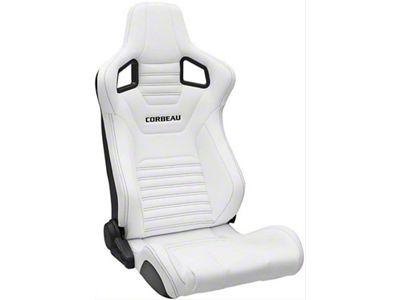 Corbeau Sportline RRS Reclining Seats with Double Locking Seat Brackets; White Vinyl/Black Stitch (79-93 Mustang)