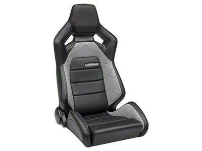 Corbeau Sportline RRX Reclining Seats with Double Locking Seat Brackets; Black Vinyl/Gray HD Vinyl (79-93 Mustang)