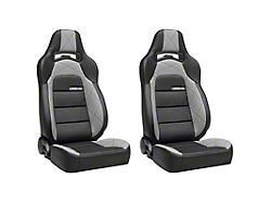 Corbeau Trailcat Reclining Seats with Double Locking Seat Brackets; Black Vinyl/Gray HD Vinyl (79-93 Mustang)