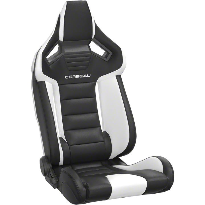 Corbeau Camaro FRX Reclining Seats; Black and White Vinyl with White