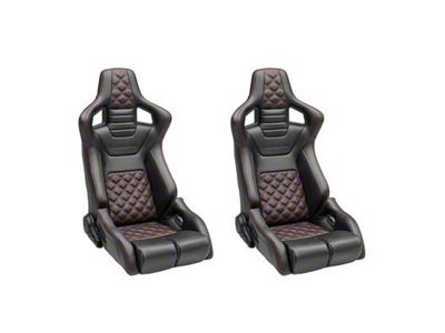 Corbeau Sportline RRB Reclining Seats with Double Locking Seat Brackets; Black Vinyl/Carbon Vinyl/Red Diamond Stitch (16-24 Camaro)