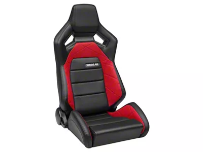 Corbeau Sportline RRX Reclining Seats with Double Locking Seat Brackets; Black Vinyl/Red HD Vinyl (10-15 Camaro)