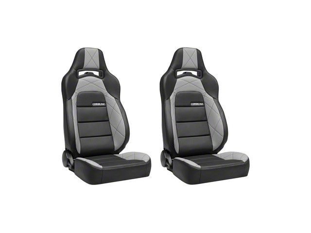 Corbeau Trailcat Reclining Seats with Double Locking Seat Brackets; Black Vinyl/Gray HD Vinyl (16-24 Camaro)