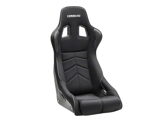 Corbeau DFX Performance Seats with Double Locking Seat Brackets; Black Vinyl/Cloth/White Piping (12-23 Challenger)