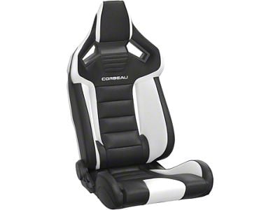 Corbeau FRX Reclining Seats; Black and White Vinyl with White FRP Shell (Universal; Some Adaptation May Be Required)