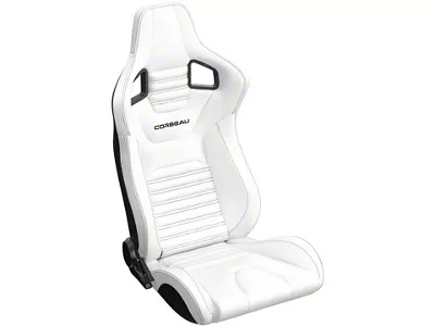 Corbeau Sportline RRS Reclining Seats with Double Locking Seat Brackets; White Vinyl/Black Stitch (12-23 Challenger)