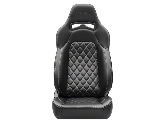Corbeau Trailcat Reclining Seats with Double Locking Seat Brackets; Black Vinyl/White Stitching (12-23 Challenger)