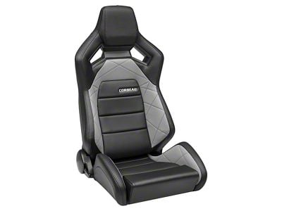 Corbeau Sportline RRX Reclining Seats; Black Vinyl/Gray HD Vinyl; Pair (Universal; Some Adaptation May Be Required)