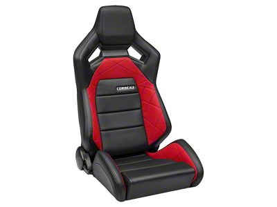 Corbeau Sportline RRX Reclining Seats; Black Vinyl/Red HD Vinyl; Pair (Universal; Some Adaptation May Be Required)