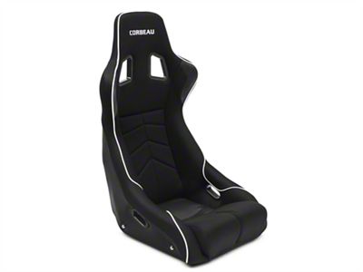 Corbeau DFX Seat; Black Vinyl/Cloth/White Piping (79-24 Mustang)