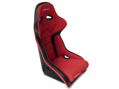Corbeau FX1 Racing Seat; Black/Red Cloth (79-26 Mustang)