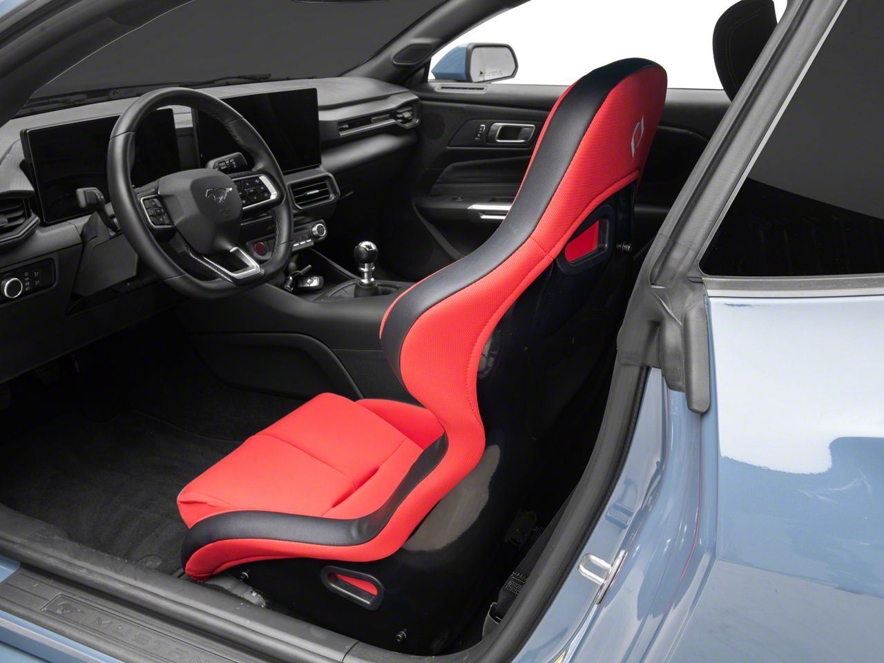 Corbeau Mustang FX1 Racing Seat; Black/Red Cloth 29507 (79-26