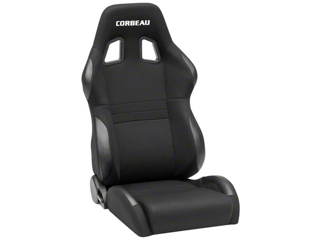 Corbeau A4 Racing Seats with Double Locking Seat Brackets; Black Cloth (94-98 Mustang)