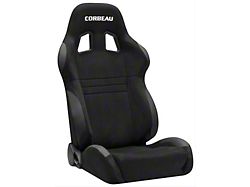 Corbeau A4 Racing Seats with Double Locking Seat Brackets; Black Suede (15-23 Mustang)