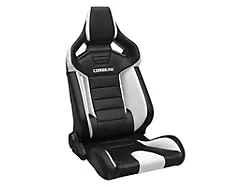 Corbeau FRX Reclining Seats; Black and White Vinyl with White FRP Shell (Universal; Some Adaptation May Be Required)