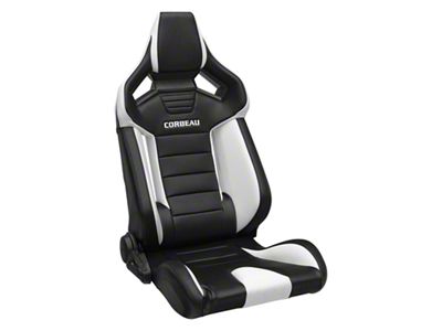 Corbeau FRX Reclining Seats; Black and White Vinyl with White FRP Shell (Universal; Some Adaptation May Be Required)