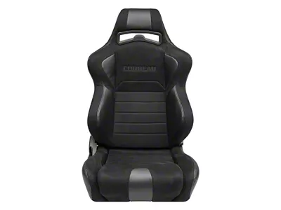 Corbeau LG1 Racing Seats with Double Locking Seat Brackets; Black Suede (15-23 Mustang)