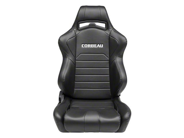Corbeau LG1 Racing Seats with Double Locking Seat Brackets; Black Vinyl (15-23 Mustang)