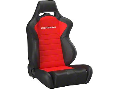 Corbeau LG1 Racing Seats with Double Locking Seat Brackets; Red Cloth (15-23 Mustang)