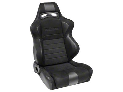 Corbeau LG1 Wide Racing Seats with Double Locking Seat Brackets; Black Suede (05-09 Mustang)