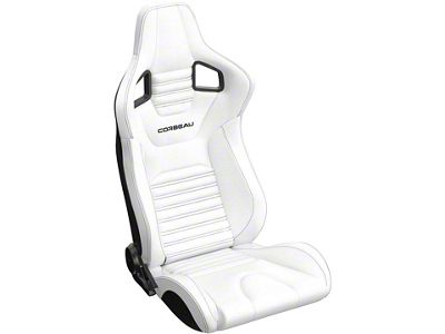 Corbeau Sportline RRS Reclining Seats with Double Locking Seat Brackets; White Vinyl/Black Stitch (15-23 Mustang)