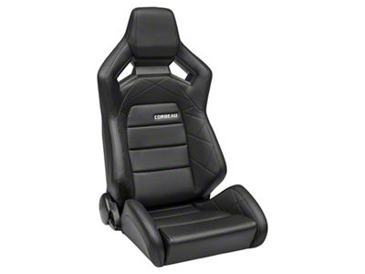 Corbeau Sportline RRX Reclining Seats with Double Locking Seat Brackets; Black Vinyl/Black HD Vinyl (99-04 Mustang)