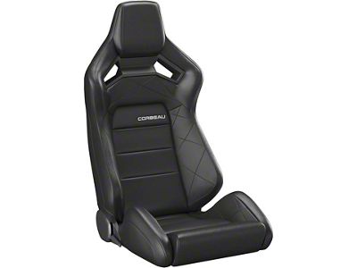 Corbeau Sportline RRX Reclining Seats with Double Locking Seat Brackets; Black Vinyl/Black HD Vinyl (15-23 Mustang)