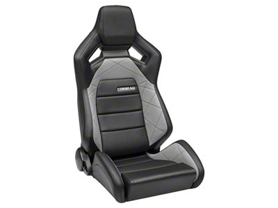 Corbeau Sportline RRX Reclining Seats with Double Locking Seat Brackets; Black Vinyl/Gray HD Vinyl (05-09 Mustang)
