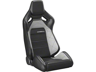 Corbeau Sportline RRX Reclining Seats with Double Locking Seat Brackets; Black Vinyl/Gray HD Vinyl (15-23 Mustang)