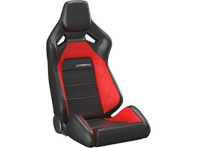 Corbeau Sportline RRX Reclining Seats with Double Locking Seat Brackets; Black Vinyl/Red HD Vinyl (15-23 Mustang)