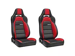 Corbeau Trailcat Reclining Seats with Double Locking Seat Brackets; Black Vinyl/Red HD Vinyl (94-98 Mustang)