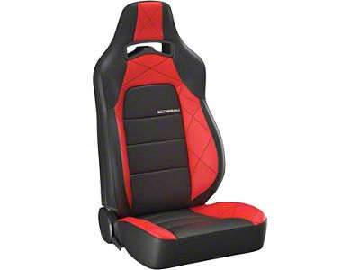 Corbeau Trailcat Reclining Seats with Double Locking Seat Brackets; Black Vinyl/Red HD Vinyl (15-23 Mustang)
