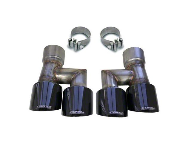 Corsa Performance Quad Twin Pro Series Exhaust Tips; 4-Inch; Black (18-23 Mustang GT & EcoBoost w/ Corsa Exhaust)