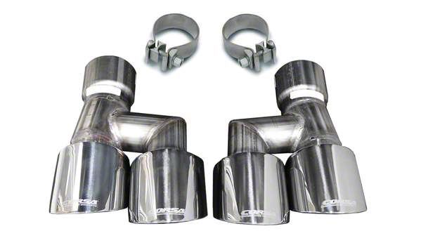 Corsa Performance Quad Twin Pro Series Exhaust Tips; 4-Inch; Polished (18-23 Mustang GT &amp; EcoBoost w/ Corsa Exhaust)